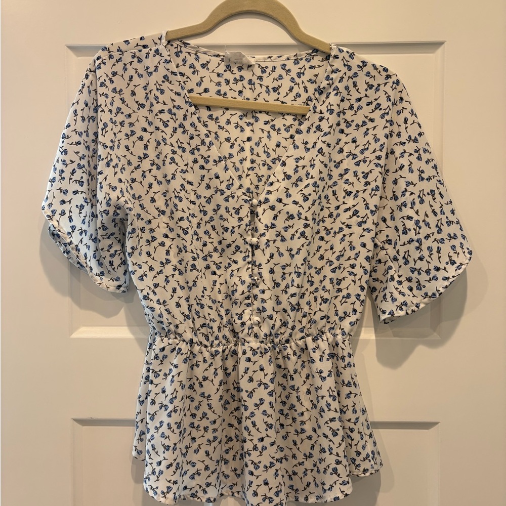 Sienna Sky White and Black Peplum Blouse with Peter Pan Collar